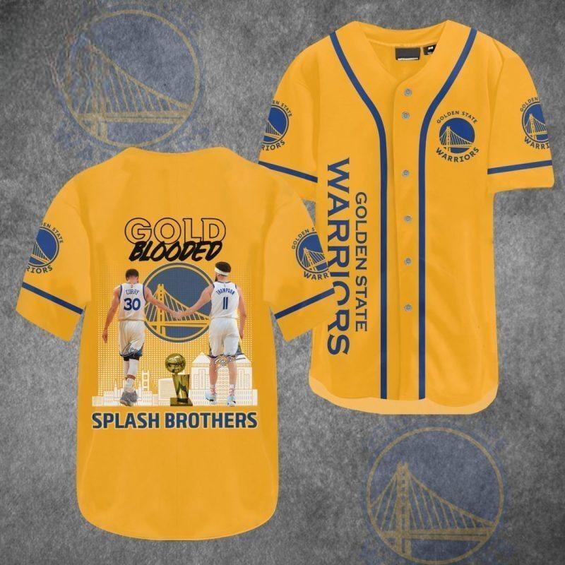 Golden State Warriors Baseball Jersey Gold Blooded Splash Brothers NBA Fans Gift