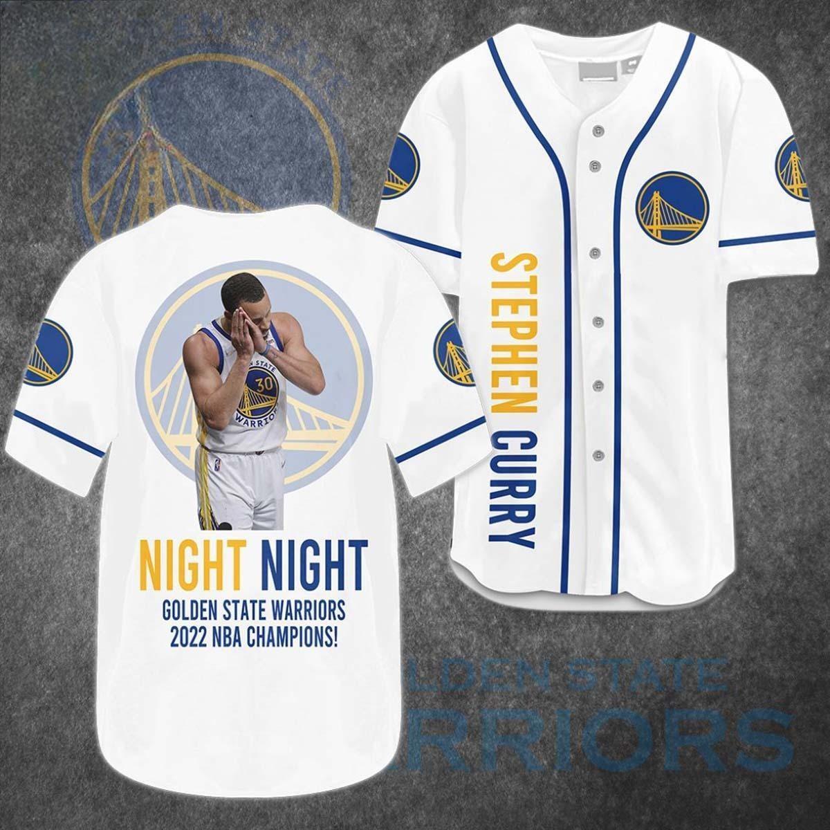 White NBA Golden State Warriors Baseball Jersey Stephen Curry Night Night