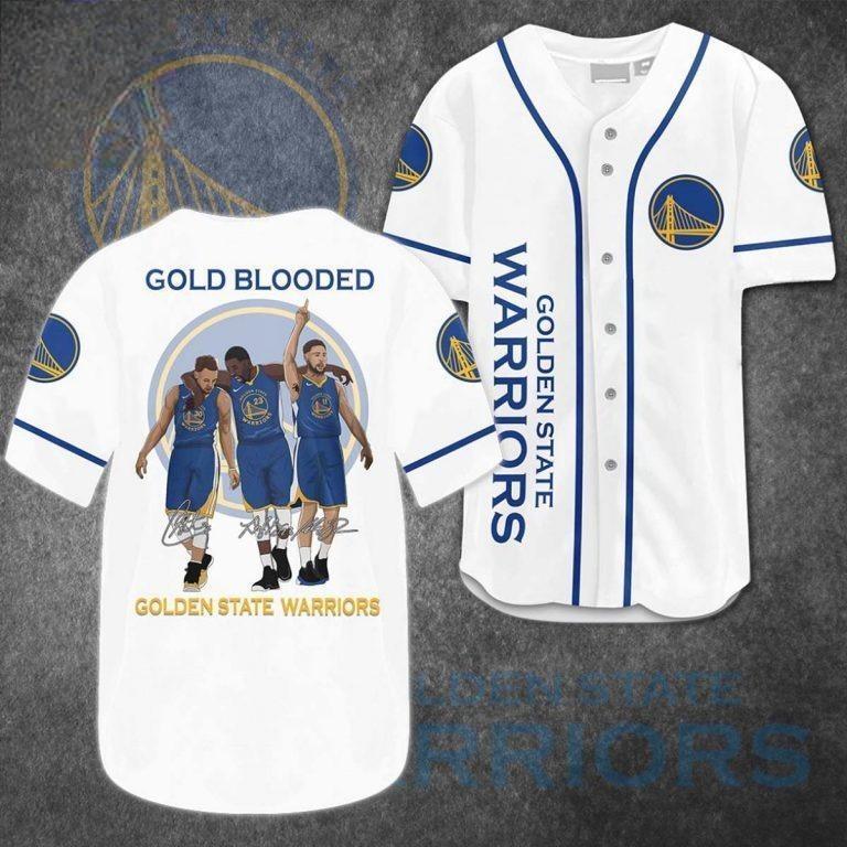 Gold Blooded NBA Golden State Warriors White Baseball Jersey