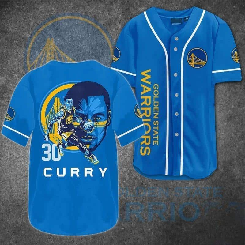 Blue NBA Golden State Warriors 30 Curry Baseball Jersey Gift For Basketball Fans