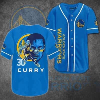 Blue NBA Golden State Warriors 30 Curry Baseball Jersey Gift For Basketball Fans