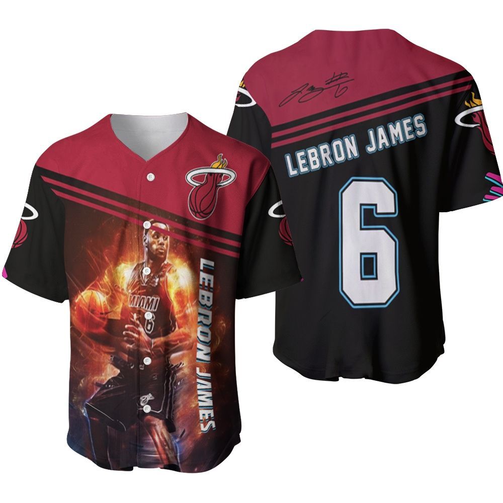 Lebron James 6 NBA Miami Heat Legend Dribbling Fire Baseball Jersey