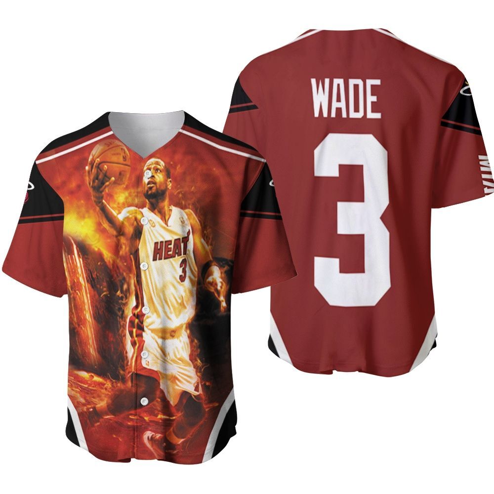 Dwyane Wade 3 NBA Miami Heat Score Fire Background Legend Baseball Jersey