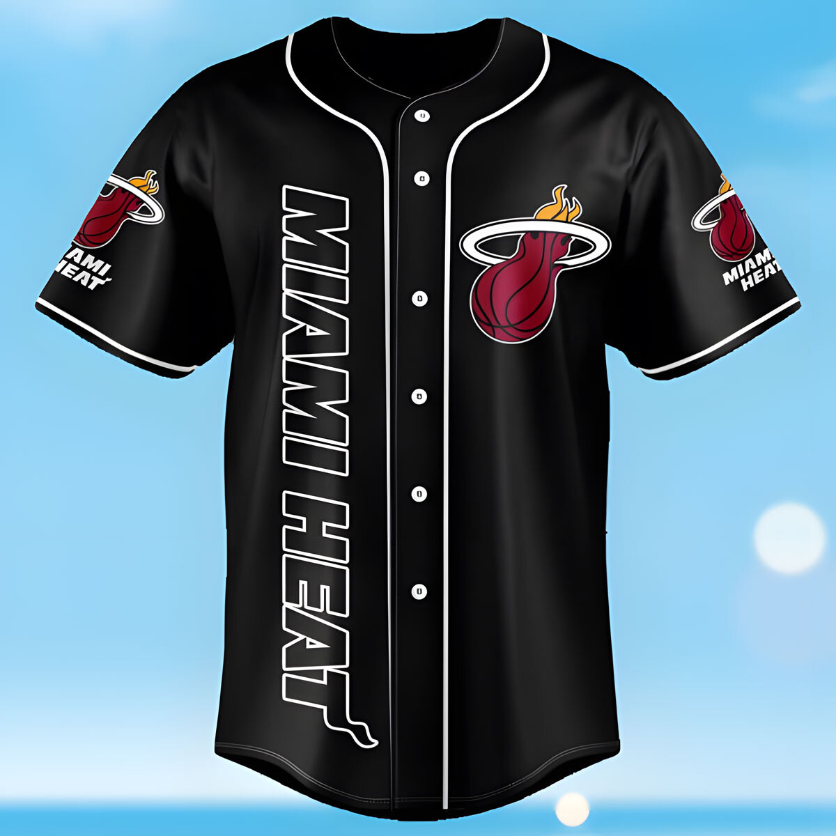 Black NBA Miami Heat Baseball Jersey Sports Gift For Husband Black NBA Miami Heat Baseball Jersey Sports Gift For Husband