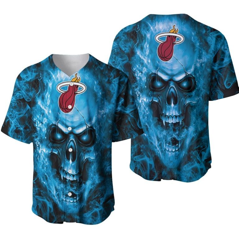 Miami Heat Baseball Jersey Blue Smoke Skull Pattern Gift For NBA Fans