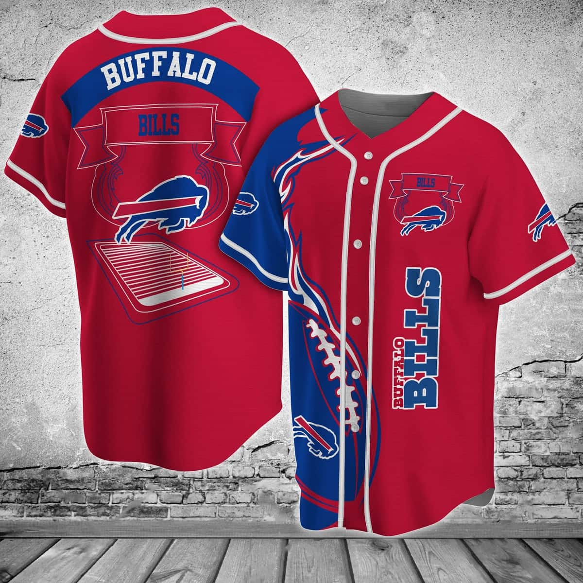 Red NFL Buffalo Bills Baseball Jersey Sports Gift For Friend