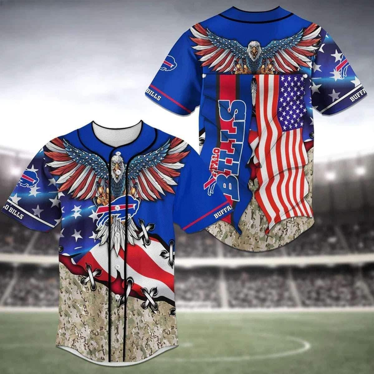 NFL Buffalo Bills Baseball Jersey Eagle American Flag Gift For Him