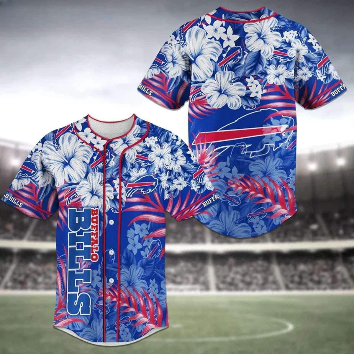 Buffalo Bills Baseball Jersey Hibiscus Flower Pattern Gift For NFL Fans