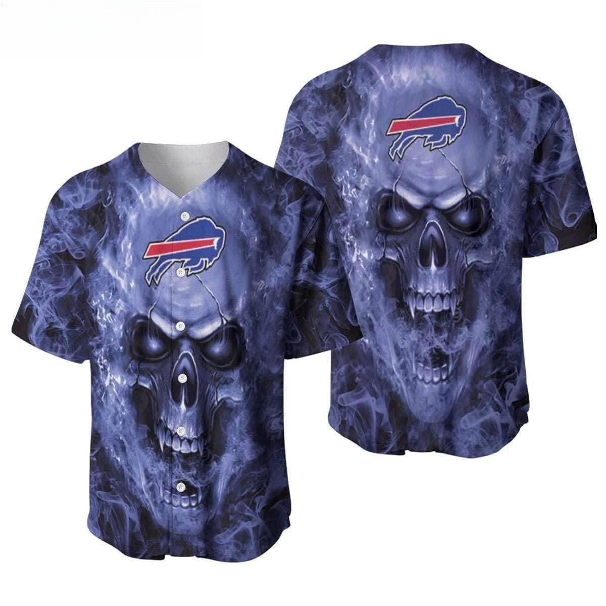 NFL Buffalo Bills Baseball Jersey Smoke Skull Pattern Gift For Best Friend