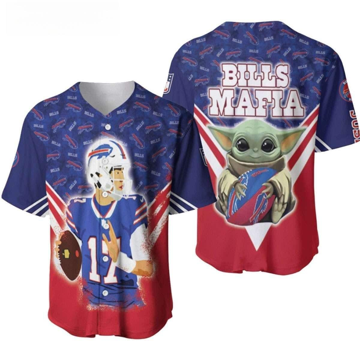 Baby Yoda Star Wars Loves NFL Buffalo Bills Baseball Jersey Gift For Him