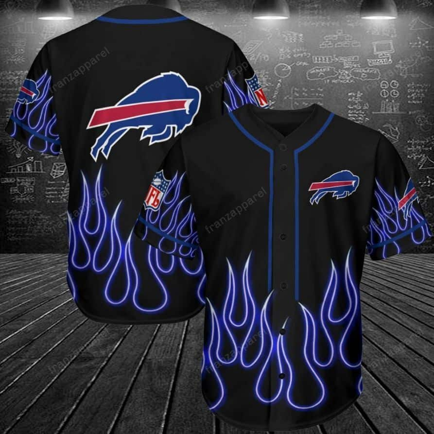 NFL Buffalo Bills Baseball Jersey Fire Pattern Gift For Sport Dad