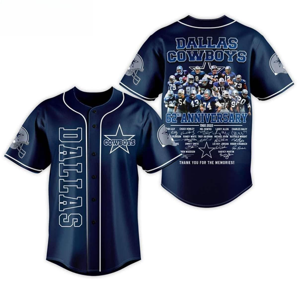 NFL Dallas Cowboys Baseball Jersey 62nd Anniversary Gift For Him