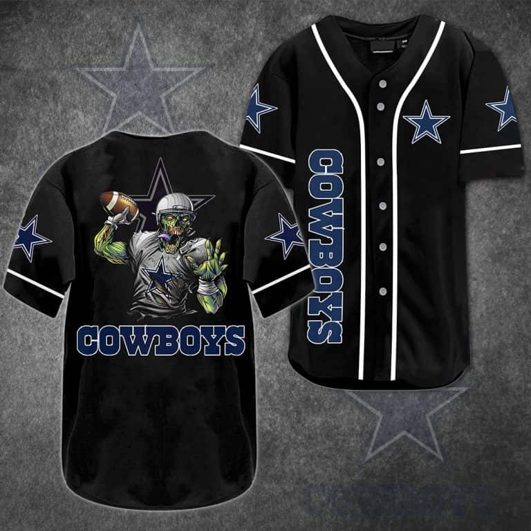 Skull With NFL Dallas Cowboys Baseball Jersey Gift For Football Fans