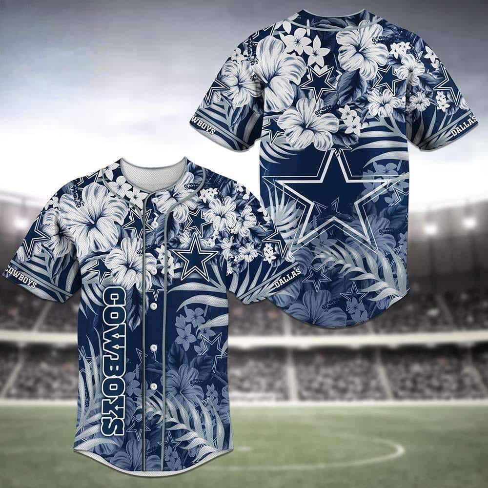 NFL Dallas Cowboys Baseball Jersey Tropical Flowers Pattern Gift For Sport Dad