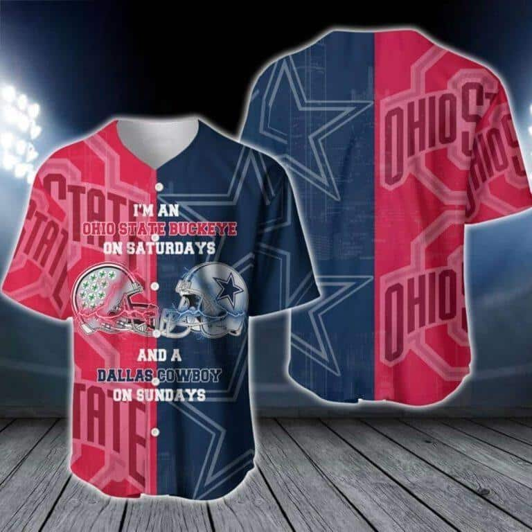 Ohio State Buckeye And NFL Dallas Cowboys Baseball Jersey Football Gift For Boyfriend