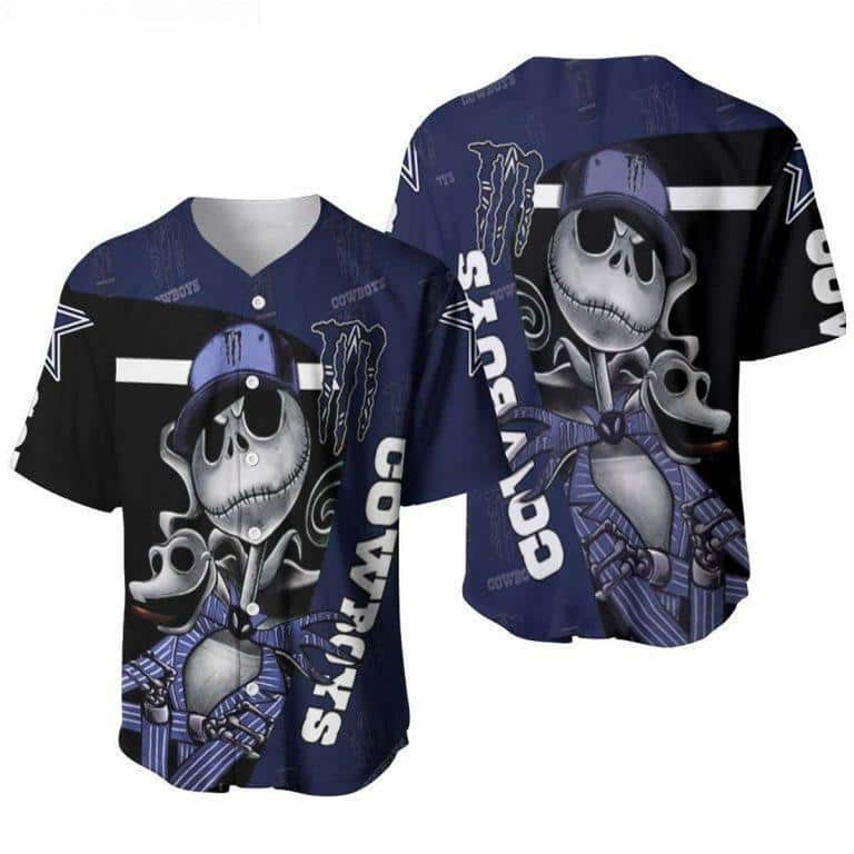 NFL Dallas Cowboys Baseball Jersey Jack Skellington Zero Monster Energy Logo