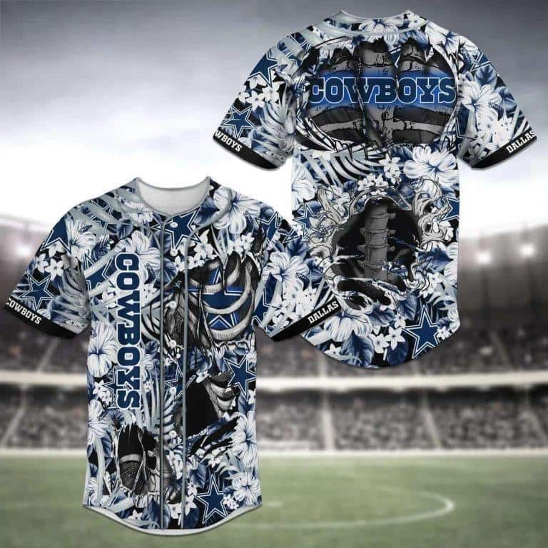 NFL Dallas Cowboys Baseball Jersey Skeleton And Flowers Pattern Football Gift For Men