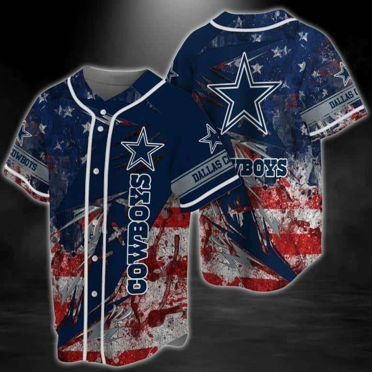 NFL Dallas Cowboys Baseball Jersey American Flag Pattern Football Gift For Dad