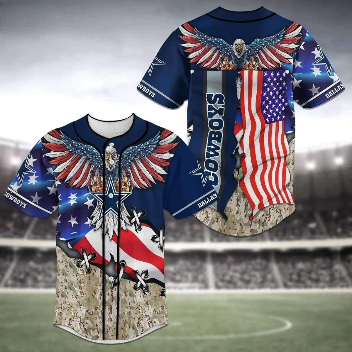 NFL Dallas Cowboys Baseball Jersey American Flag And Eagle Gift For Him