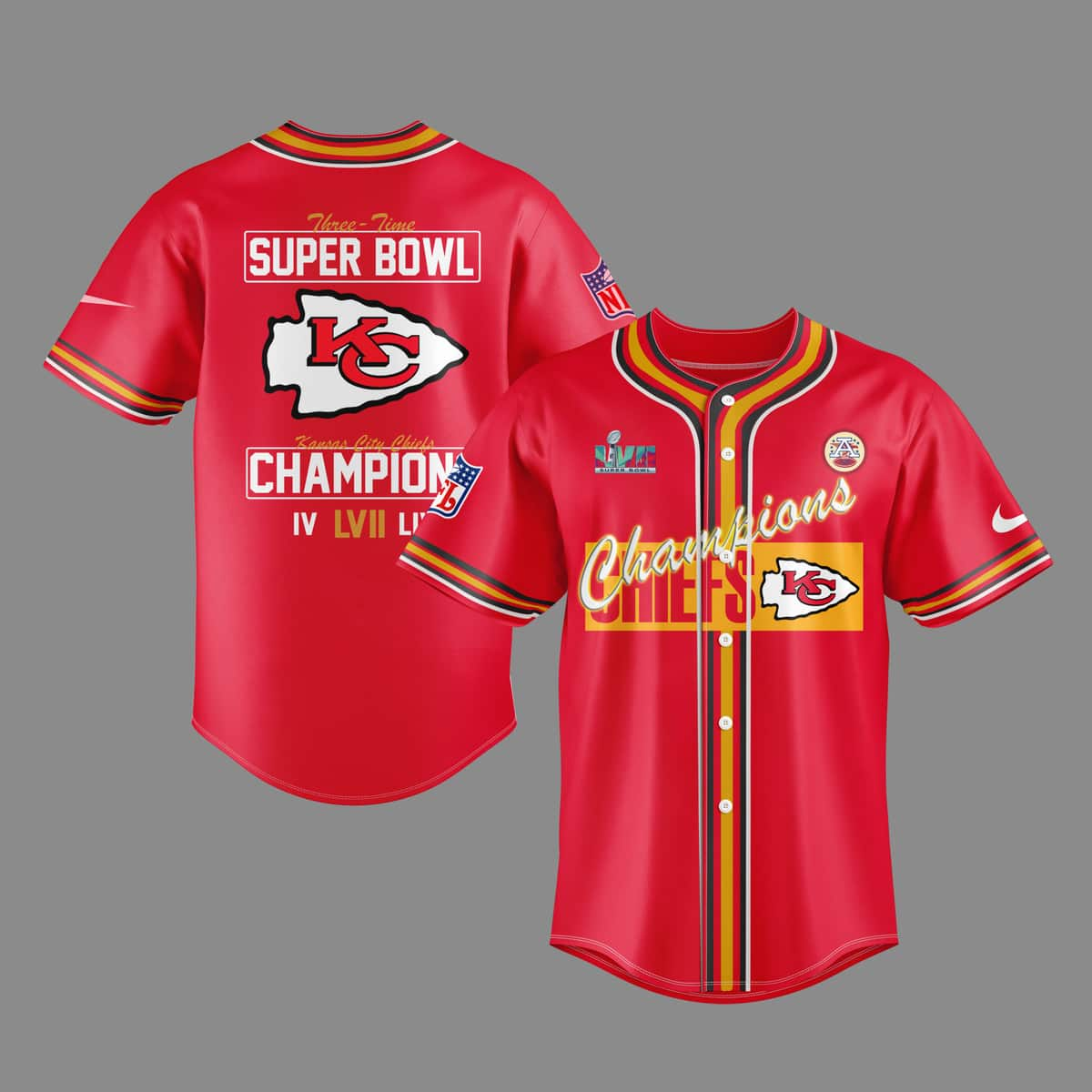 Red Super Bowl Champions NFL Kansas City Chiefs Baseball Jersey