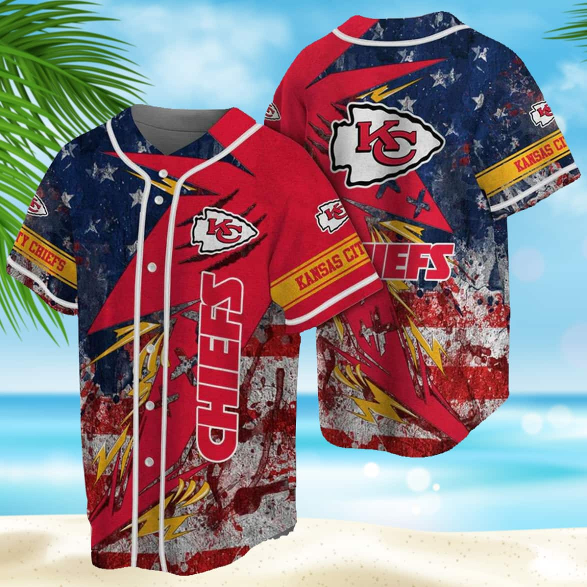 NFL Kansas City Chiefs Baseball Jersey American Flag Pattern Sports Gift For Him