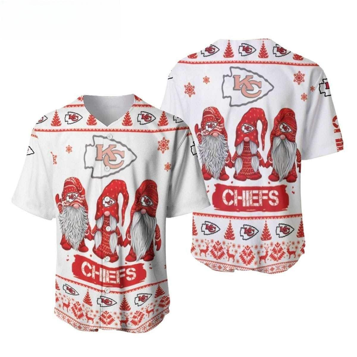 White NFL Kansas City Chiefs Baseball Jersey Christmas Gnomes