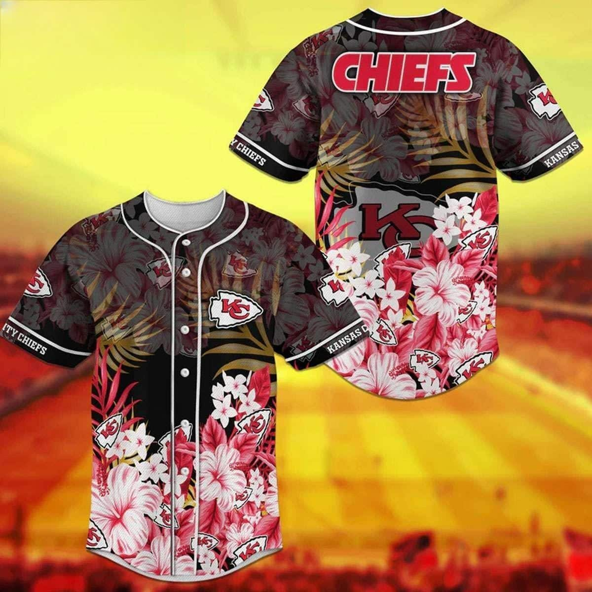 NFL Kansas City Chiefs Baseball Jersey Hibiscus Flower Gift For Football Fans