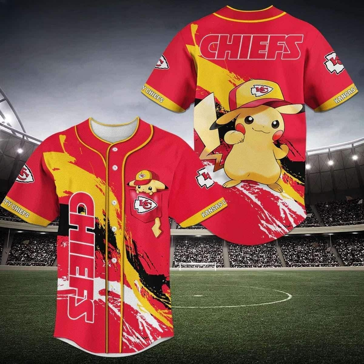 Pikachu NFL Kansas City Chiefs Baseball Jersey Gift For Football Fans