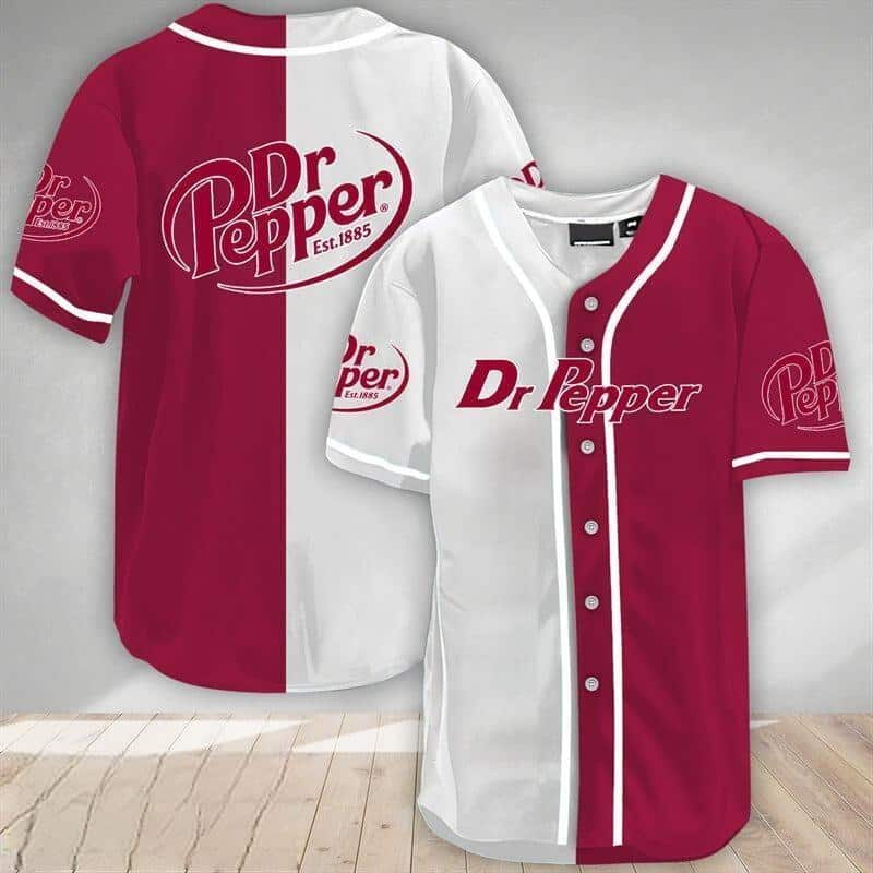 White And Crimson Split Dr Pepper Beer Baseball Jersey