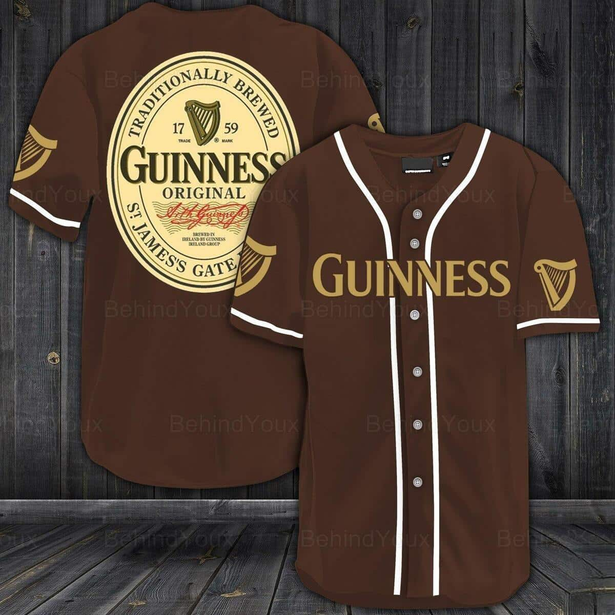 Brown Guinness Beer Baseball Jersey Sports Gift For Him