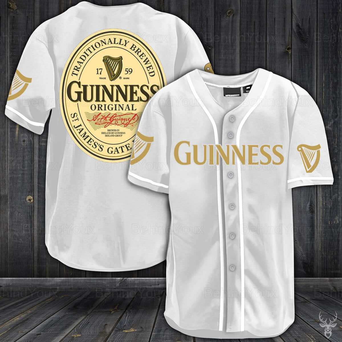 White Guinness Beer Baseball Jersey Gift For Sport Dad