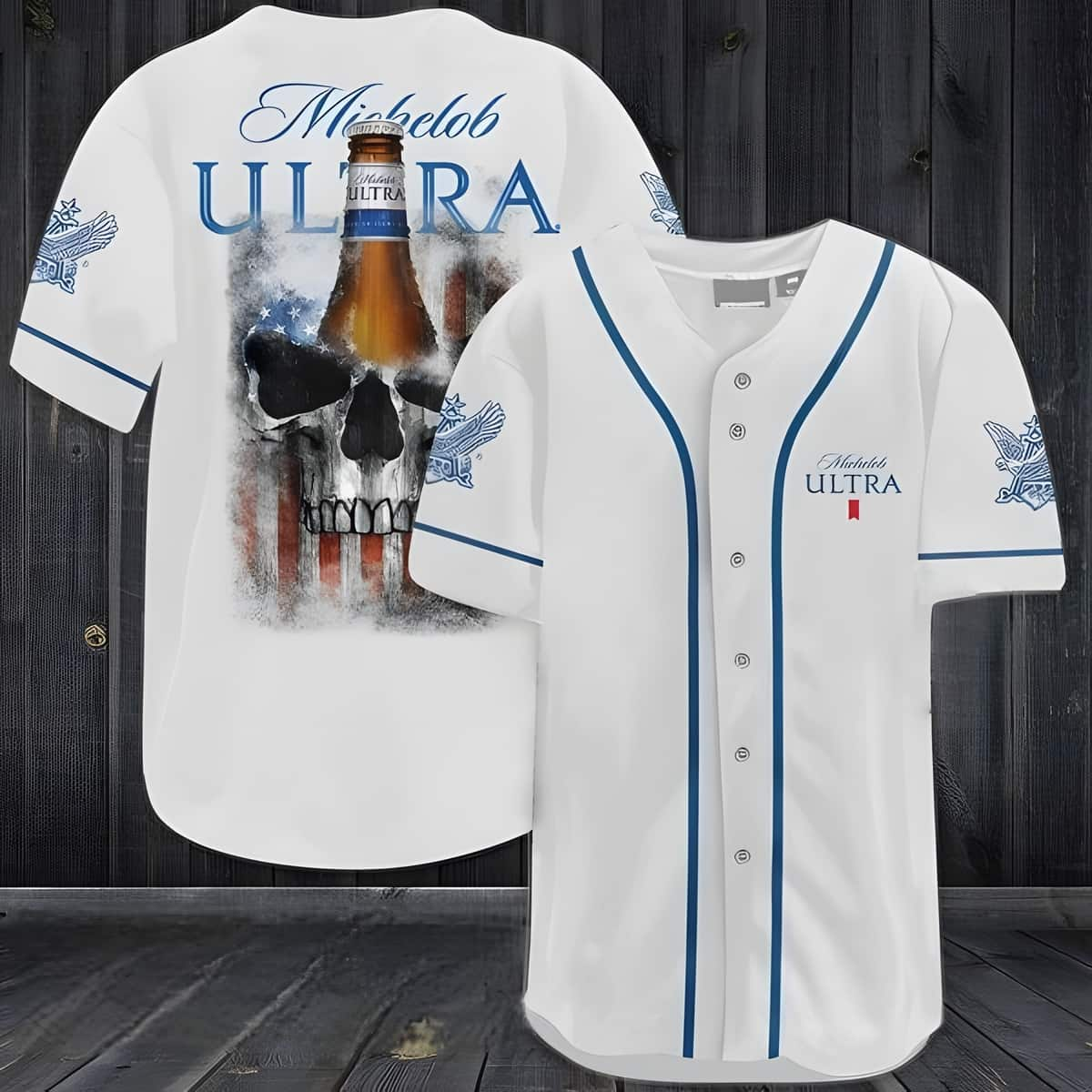 Michelob ULTRA Baseball Jersey US Flag Black Skull