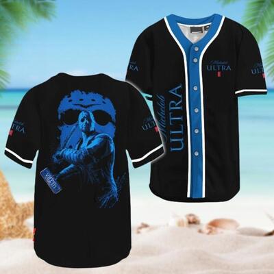 Black Michelob ULTRA Baseball Jersey Jason Voorhees Friday The 13th Black Michelob ULTRA Baseball Jersey Jason Voorhees Friday The 13th
