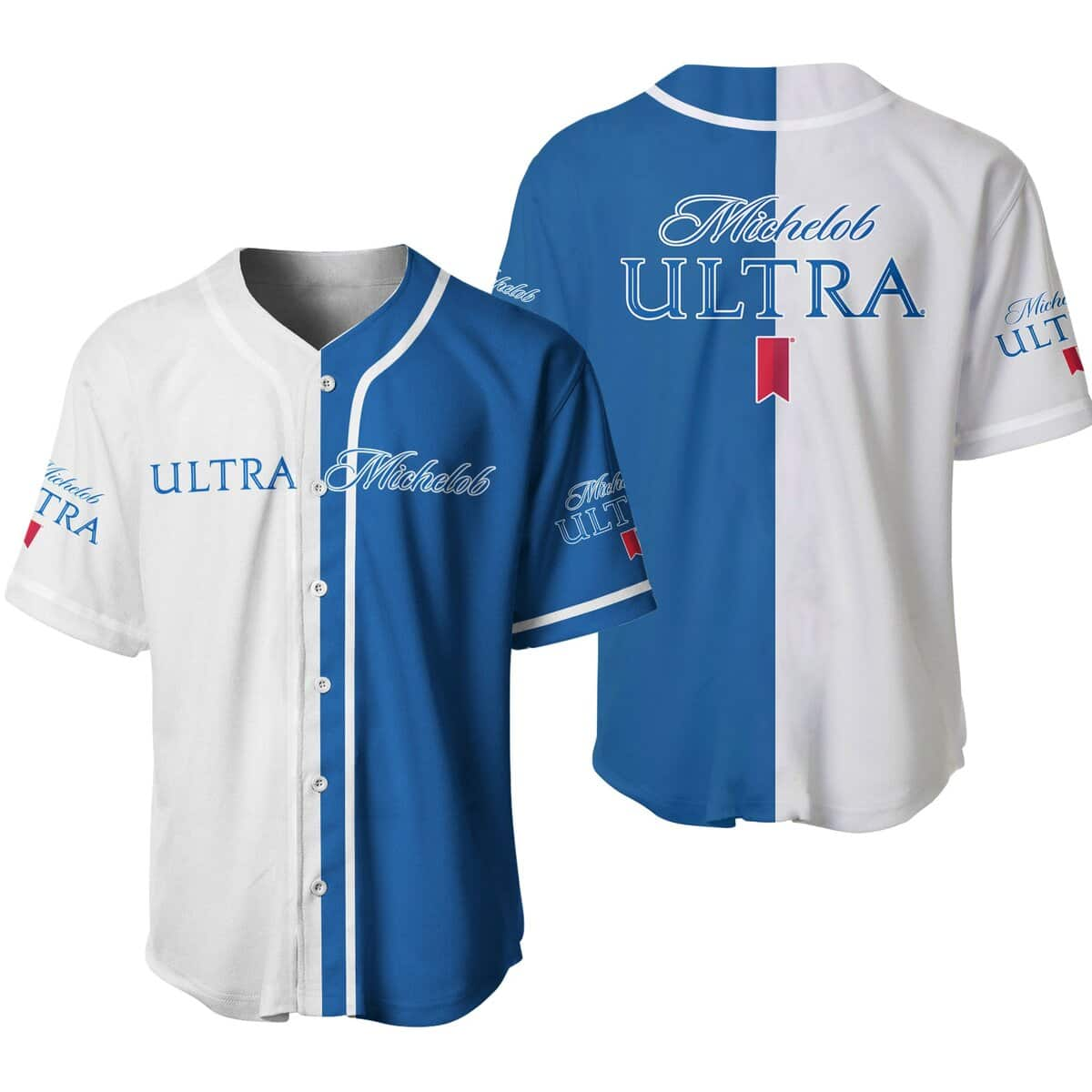 White And Blue Split Michelob ULTRA Beer Baseball Jersey