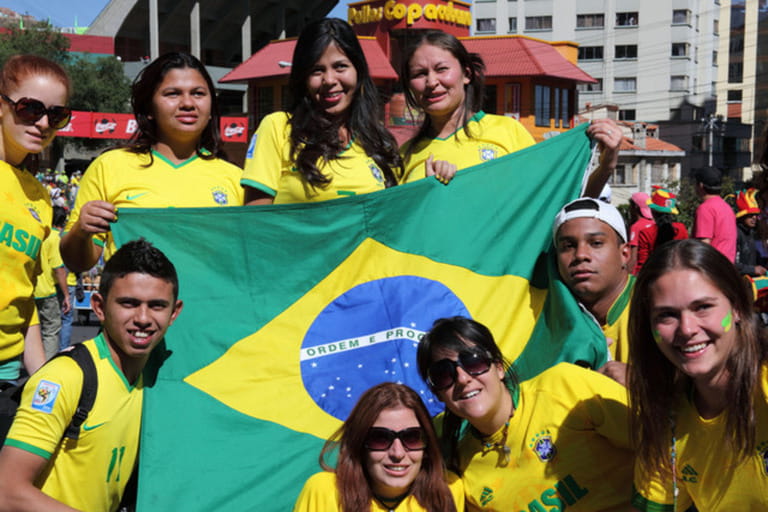 Brazilian football fans follow their team 