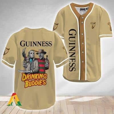 Freddy and Jason Drinking Buddies Guinness Beer Baseball Jersey Freddy and Jason Drinking Buddies Guinness Beer Baseball Jersey