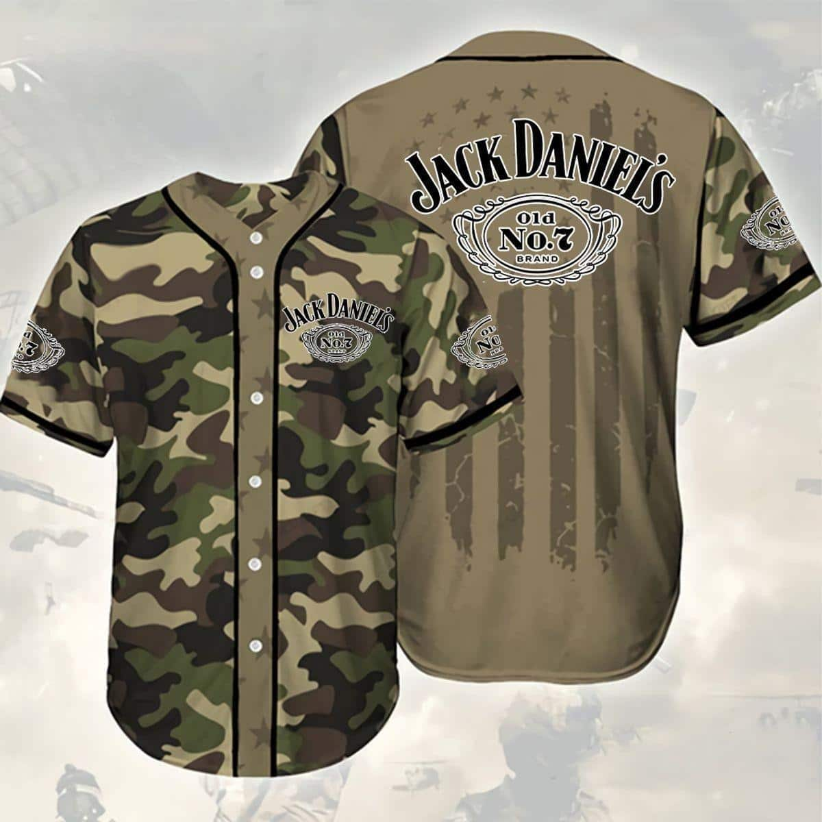 Jack Daniels Baseball Jersey Camouflage Green Brown Gift For Whiskey Fans