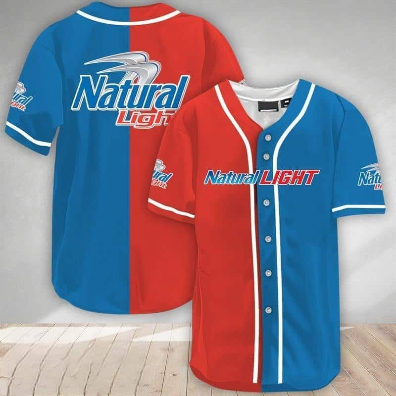 Red And Blue Split Natural Light Beer Baseball Jersey