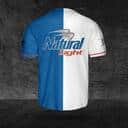 Classic White And Blue Split Natural Light Beer Baseball Jersey