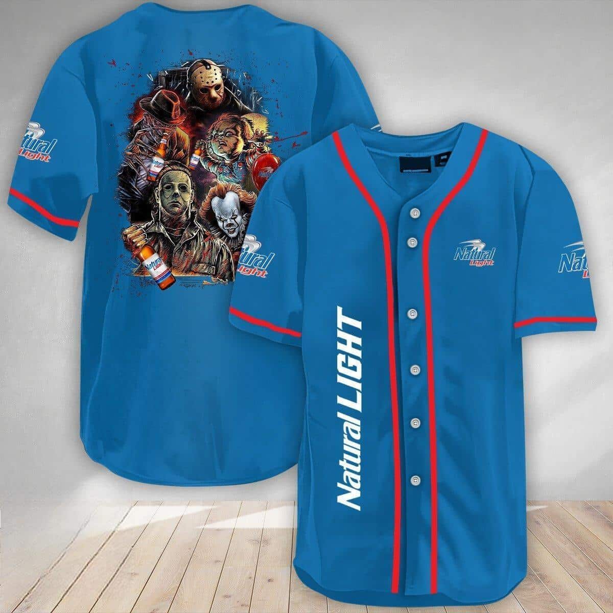 Natural Light Beer Baseball Jersey Halloween Horror Characters Natural Light Beer Baseball Jersey Halloween Horror Characters