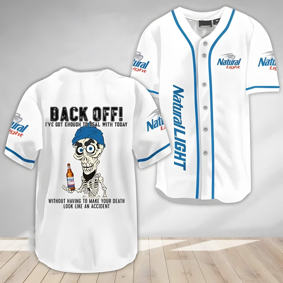 Achmed Back Off With Natural Light Beer Baseball Jersey