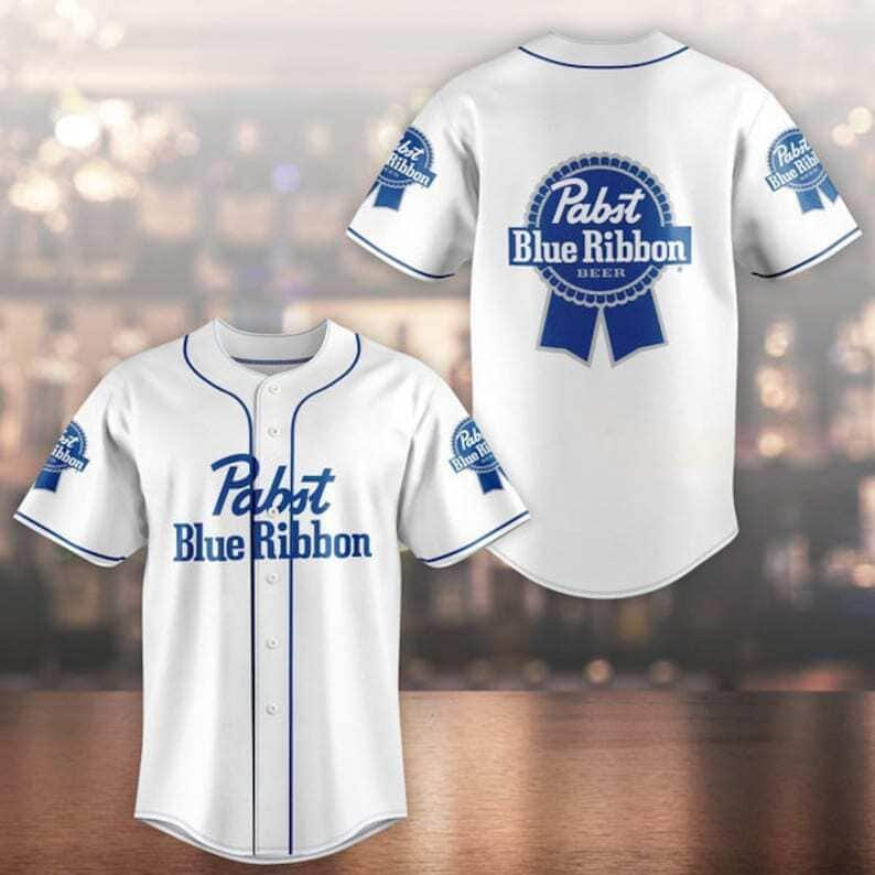 Pabst Blue Ribbon White Baseball Jersey Beer Lovers Gift