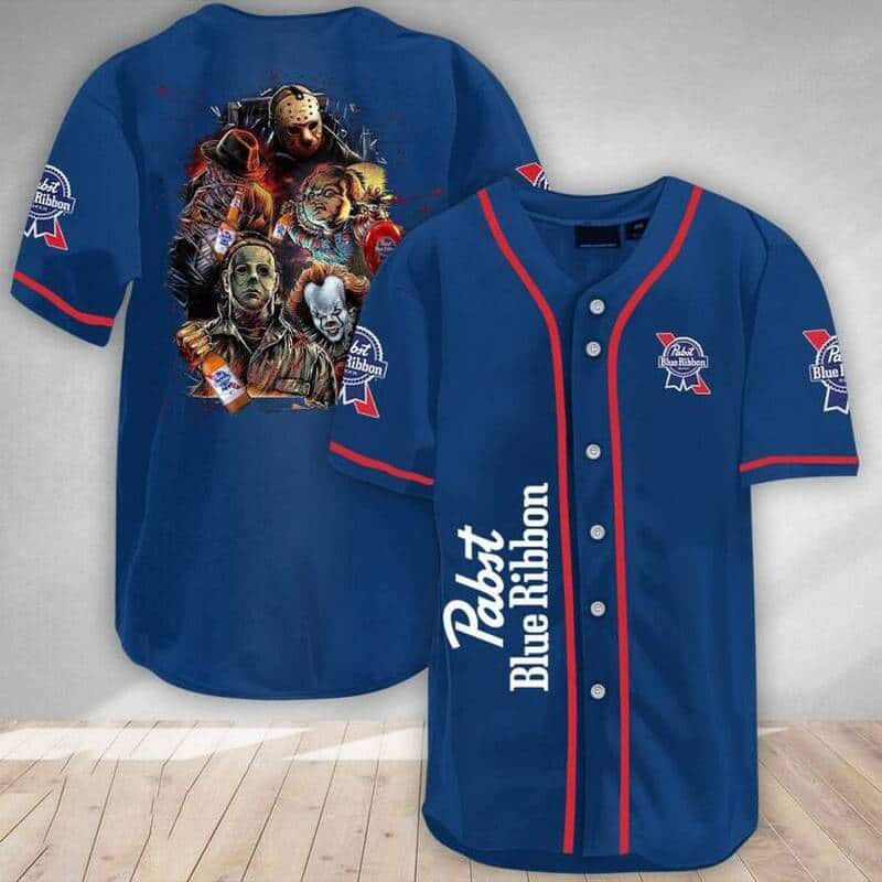 Horror Characters Pabst Blue Ribbon Beer Baseball Jersey Horror Characters Pabst Blue Ribbon Beer Baseball Jersey