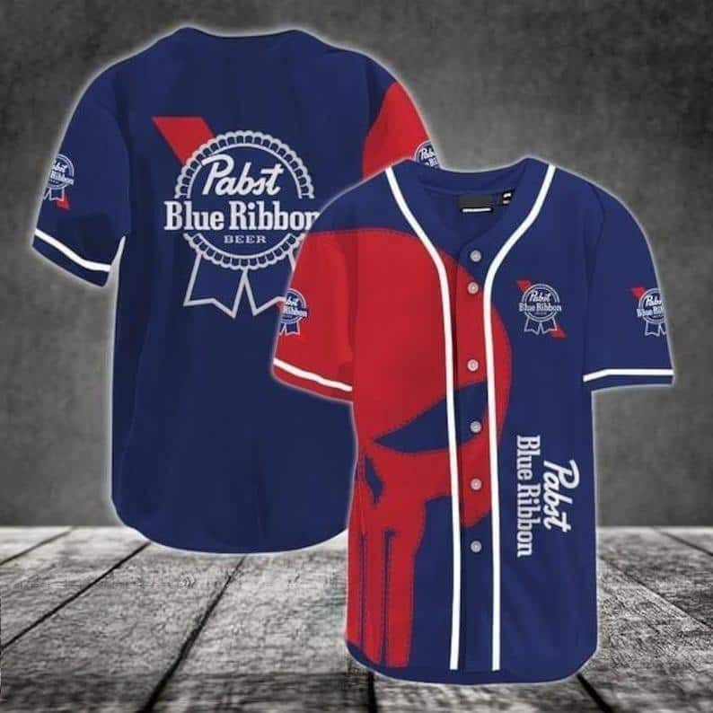 Red Skull Pabst Blue Ribbon Baseball Jersey Gift For Beer Lovers