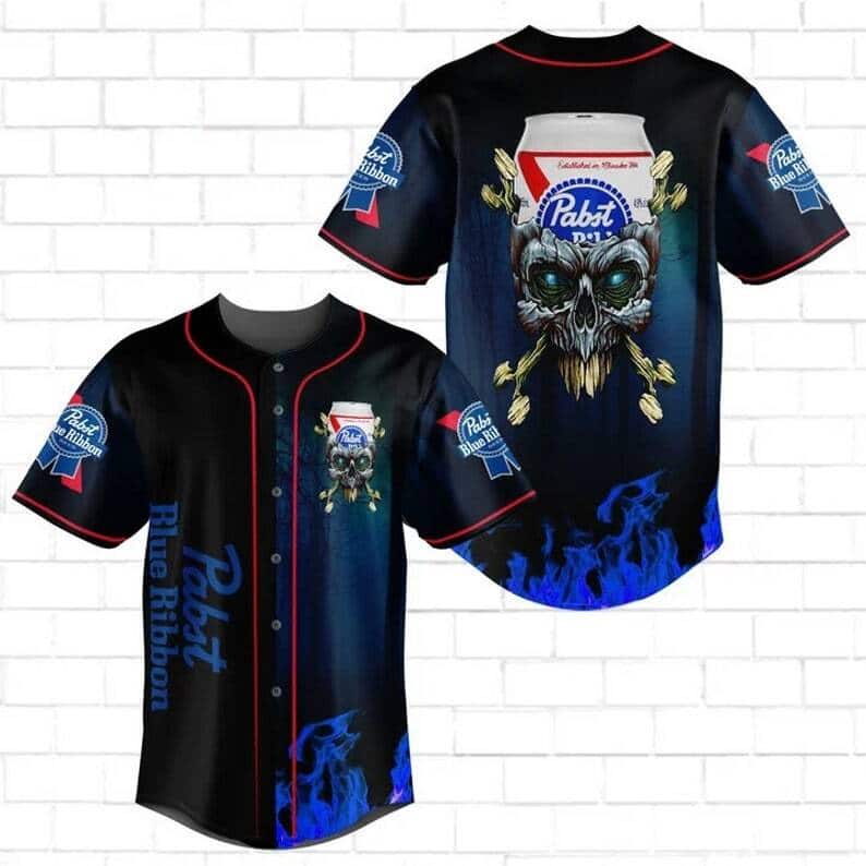 Pabst Blue Ribbon Skull Baseball Jersey Beer Lovers Gift Pabst Blue Ribbon Skull Baseball Jersey Beer Lovers Gift