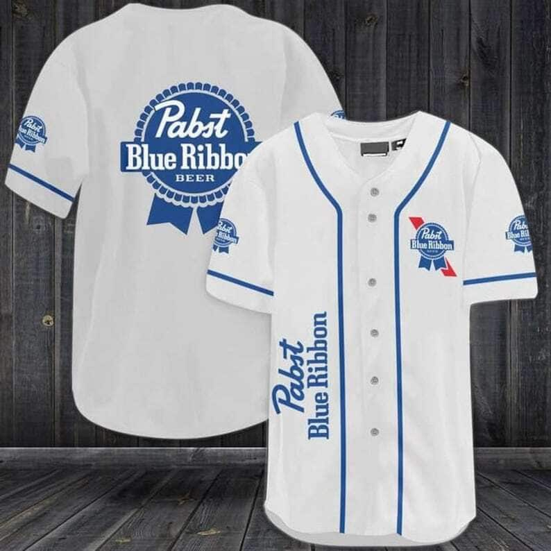 Basic White Pabst Blue Ribbon Baseball Jersey Gift For Beer Lovers