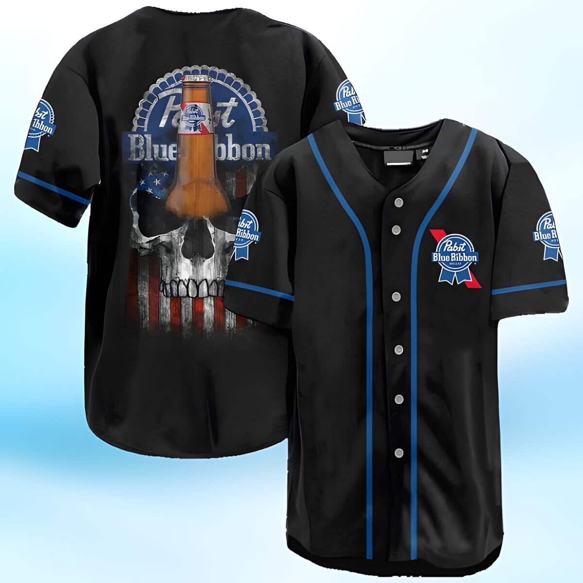 US Flag Black Skull Pabst Blue Ribbon Baseball Jersey Gift For Sport Dad US Flag Black Skull Pabst Blue Ribbon Baseball Jersey Gift For Sport Dad