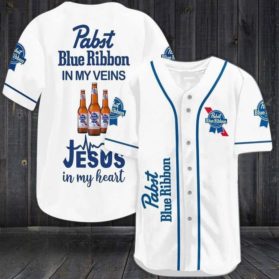 Pabst Blue Ribbon In My Veins Baseball Jersey Beer Lovers Gift