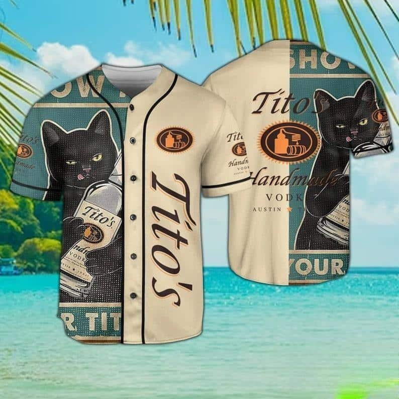 Black Cat Loves Tito's Vodka Baseball Jersey Gift For Best Friend