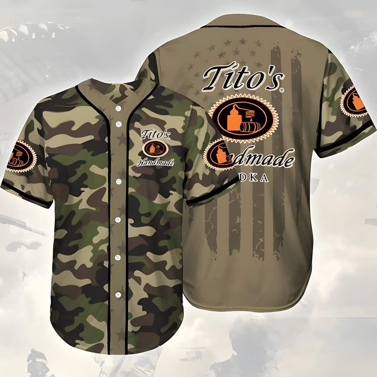 Camouflage Green Brown Tito's Vodka Baseball Jersey Gift For Sporty Husband